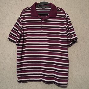 Nike Tiger Woods Dri Fit Stripe Polo Shirt Purple Black White Men's Large